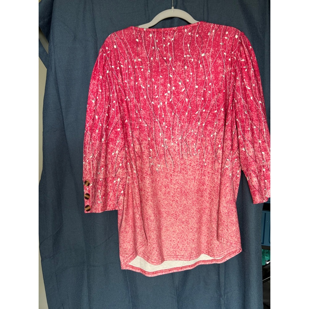 Ofeefan Ombre Vine Print Tunic Women XL Pink 3/4 Sleeve Button Cuff Top